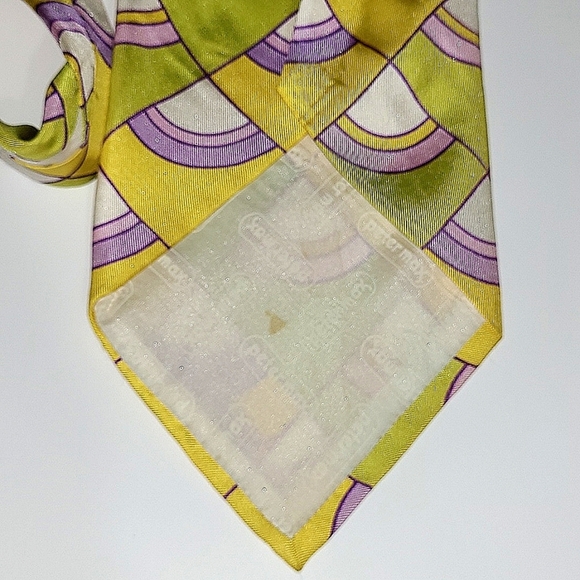 Peter Max Silk Tie Yellow Chartreuse Pink Geometric Shapes Vintage Rare Retro - Picture 8 of 10
